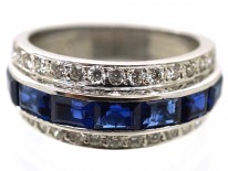 Art Deco 18ct White Gold, Sapphire & Diamond Triple Band Ring