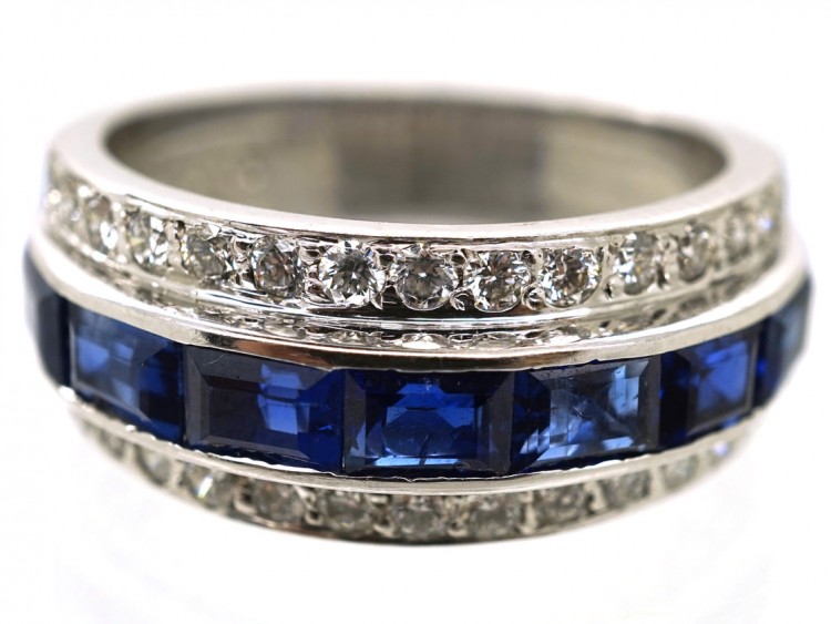 Art Deco 18ct White Gold, Sapphire & Diamond Triple Band Ring