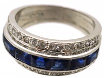 Art Deco 18ct White Gold, Sapphire & Diamond Triple Band Ring