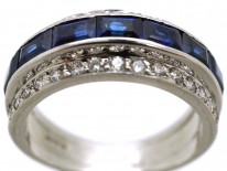 Art Deco 18ct White Gold, Sapphire & Diamond Triple Band Ring