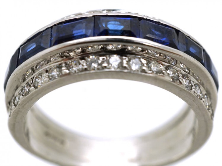 Art Deco 18ct White Gold, Sapphire & Diamond Triple Band Ring
