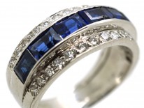 Art Deco 18ct White Gold, Sapphire & Diamond Triple Band Ring