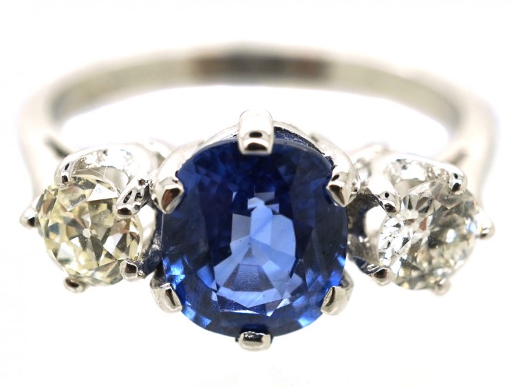 18ct White Gold, Sapphire & Diamond Three Stone Ring