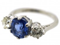 18ct White Gold, Sapphire & Diamond Three Stone Ring