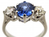 18ct White Gold, Sapphire & Diamond Three Stone Ring