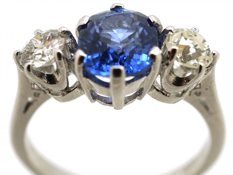 18ct White Gold, Sapphire & Diamond Three Stone Ring