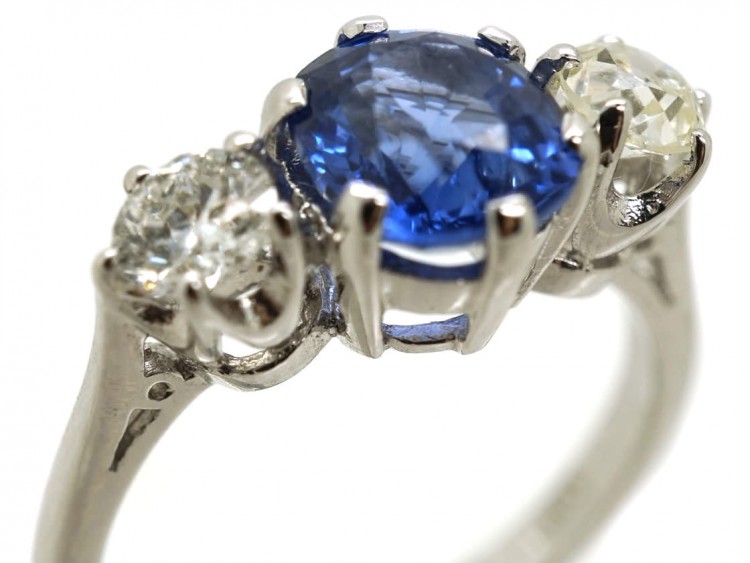 18ct White Gold, Sapphire & Diamond Three Stone Ring