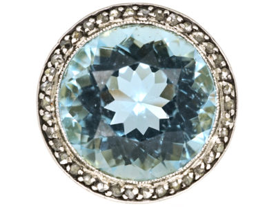 18ct Gold & Platinum, Large Aquamarine & Rose Diamond Ring