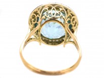 18ct Gold & Platinum, Large Aquamarine & Rose Diamond Ring