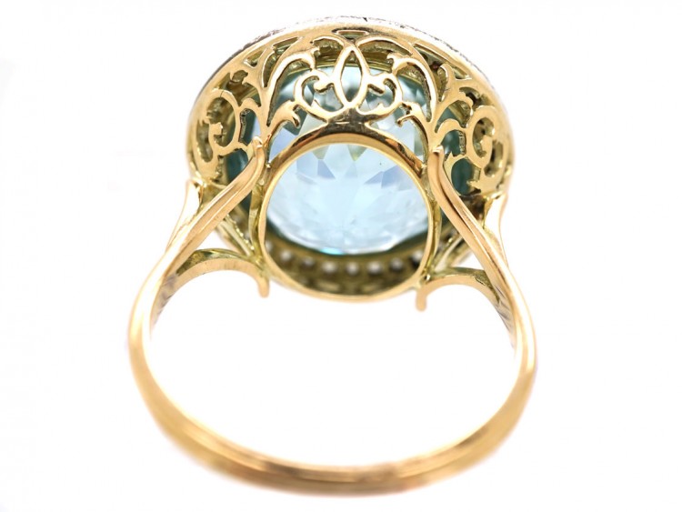 18ct Gold & Platinum, Large Aquamarine & Rose Diamond Ring