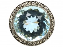 18ct Gold & Platinum, Large Aquamarine & Rose Diamond Ring
