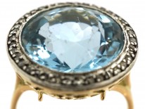 18ct Gold & Platinum, Large Aquamarine & Rose Diamond Ring