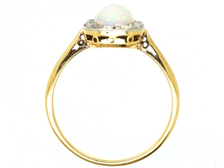 Edwardian 18ct Gold Opal & Rose Diamond Oval Cluster Ring