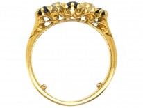 Victorian 18ct Gold Sapphire & Diamond Five Stone Carved Half Hoop Ring