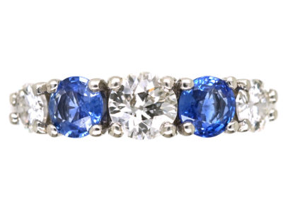 18ct White Gold, Sapphire & Diamond Five Stone Ring