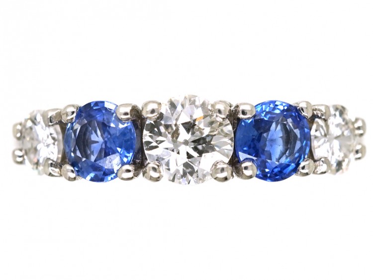 18ct White Gold, Sapphire & Diamond Five Stone Ring