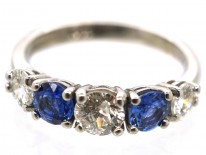 18ct White Gold, Sapphire & Diamond Five Stone Ring