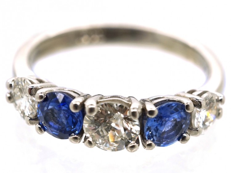 18ct White Gold, Sapphire & Diamond Five Stone Ring