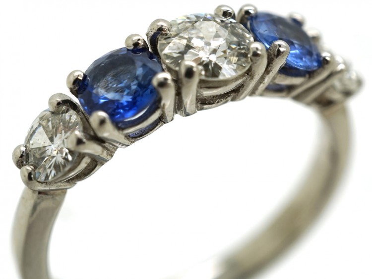 18ct White Gold, Sapphire & Diamond Five Stone Ring