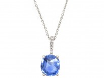 Ceylon Sapphire & Diamond Pendant on 18ct White Gold Chain