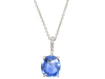 Ceylon Sapphire & Diamond Pendant on 18ct White Gold Chain