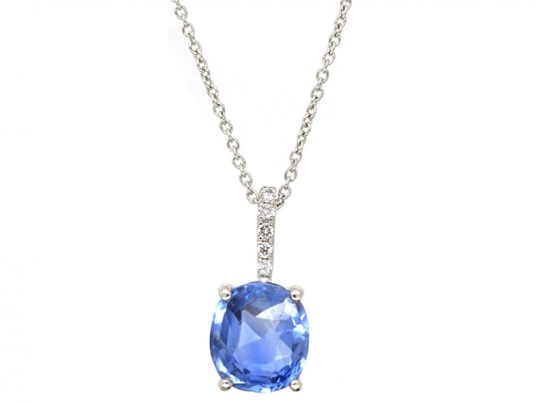 Ceylon Sapphire & Diamond Pendant on 18ct White Gold Chain