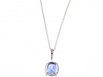 Ceylon Sapphire & Diamond Pendant on 18ct White Gold Chain