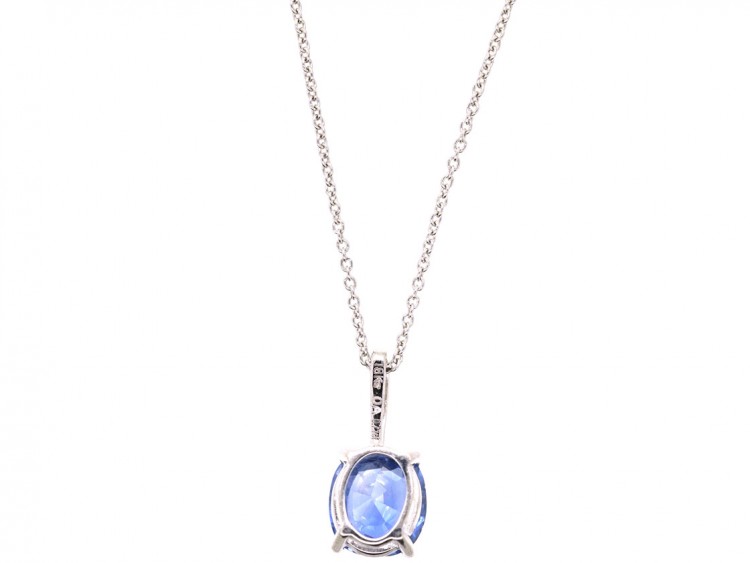 Ceylon Sapphire & Diamond Pendant on 18ct White Gold Chain