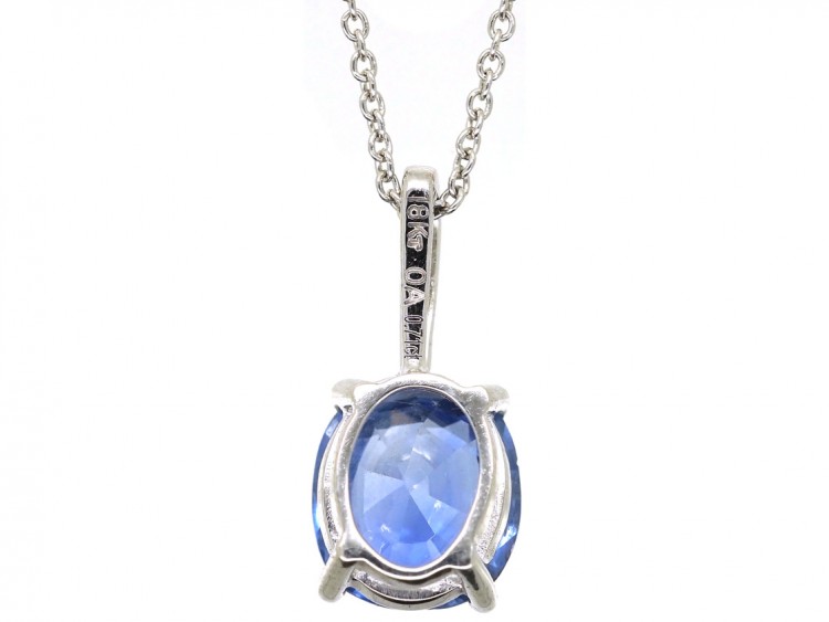 Ceylon Sapphire & Diamond Pendant on 18ct White Gold Chain