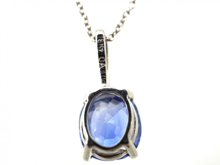 Ceylon Sapphire & Diamond Pendant on 18ct White Gold Chain