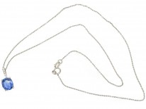 Ceylon Sapphire & Diamond Pendant on 18ct White Gold Chain