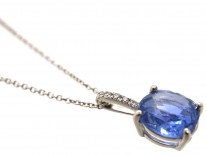 Ceylon Sapphire & Diamond Pendant on 18ct White Gold Chain