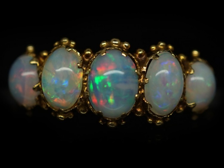 Regency 15ct Gold & Opal Five Stone Ring
