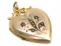 Edwardian 9ct Back & Front & Split Pearls Heart Locket with Lily of the Valley Motif