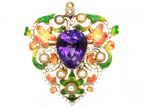 Victorian Jubilee Enamel Brooch / Pendant Set with Diamond, Amethyst & Natural Pearls