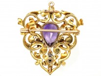 Victorian Jubilee Enamel Brooch / Pendant Set with Diamond, Amethyst & Natural Pearls