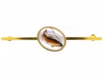 Edwardian 9ct Gold Reverse Intaglio Rock Crystal Brooch of a Trout on a Line