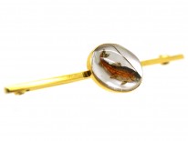 Edwardian 9ct Gold Reverse Intaglio Rock Crystal Brooch of a Trout on a Line