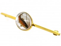 Edwardian 9ct Gold Reverse Intaglio Rock Crystal Brooch of a Trout on a Line
