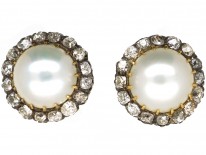 Edwardian Large 18ct Gold Pearl & Diamond Cluster Earrings
