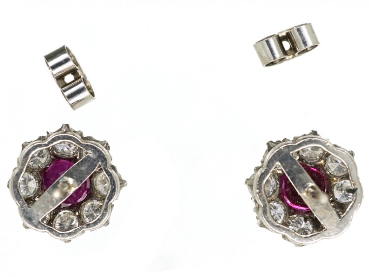 18ct White Gold Ruby & Diamond Cluster Earrings