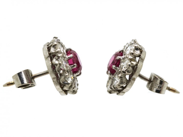 18ct White Gold Ruby & Diamond Cluster Earrings