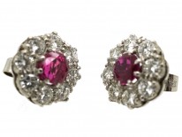 18ct White Gold Ruby & Diamond Cluster Earrings