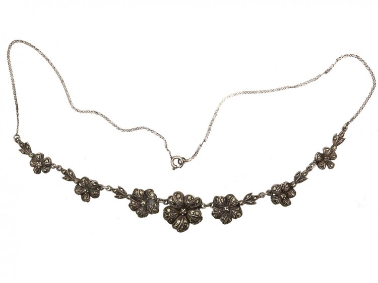 Silver & Marcasite Flowers Necklace