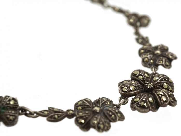 Silver & Marcasite Flowers Necklace