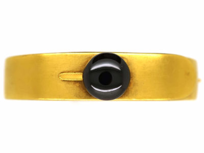 Victorian 18ct Gold Buckle Design Bangle Set With a Cabochon Garnet