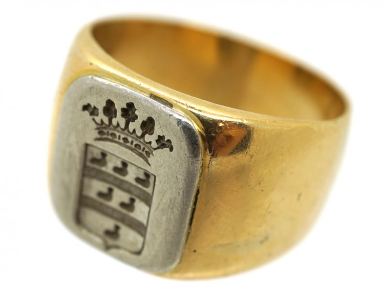 French Platinum & 18ct Gold Signet Ring