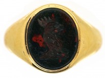 Late Victorian 18ct Gold & Bloodstone Signet Ring With a Cockerel Intaglio