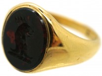Late Victorian 18ct Gold & Bloodstone Signet Ring With a Cockerel Intaglio