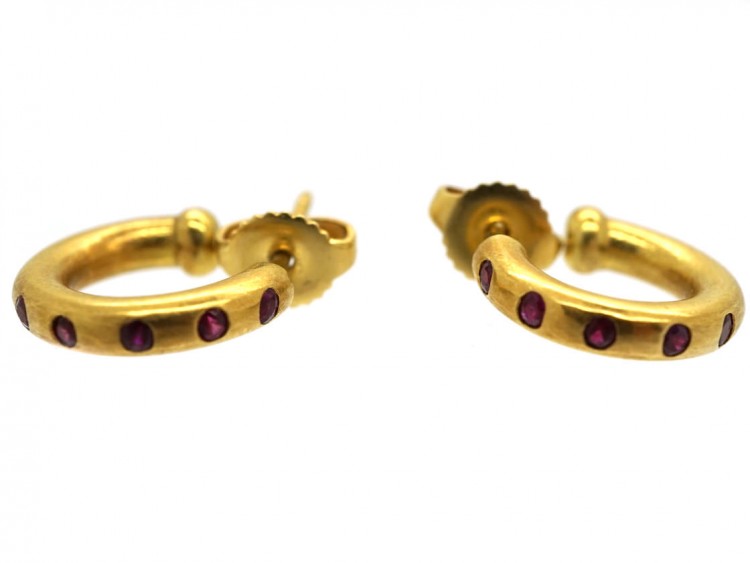 18ct Gold & Ruby Hoop Earrings